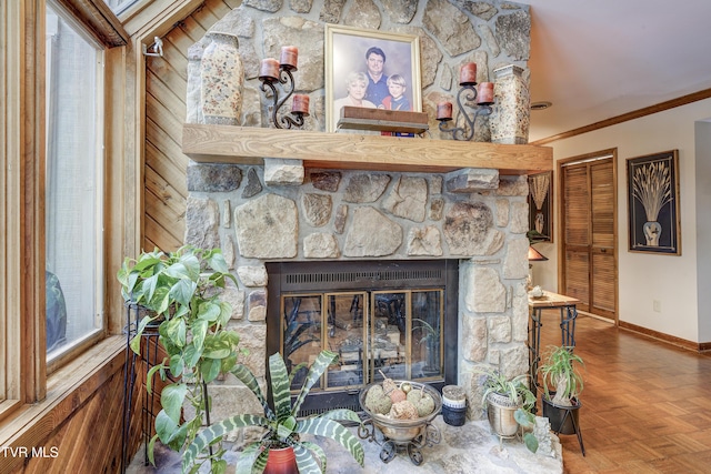 768 Lake Point Dr, Piney Flats, TN 37686 - interior details with baseboards, a fireplace, and ornamental molding