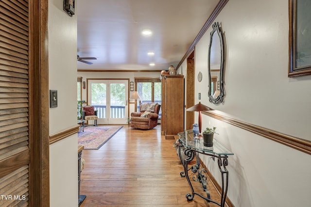 768 Lake Point Dr, Piney Flats, TN 37686 - corridor with light wood-type flooring, ornamental molding, and recessed lighting