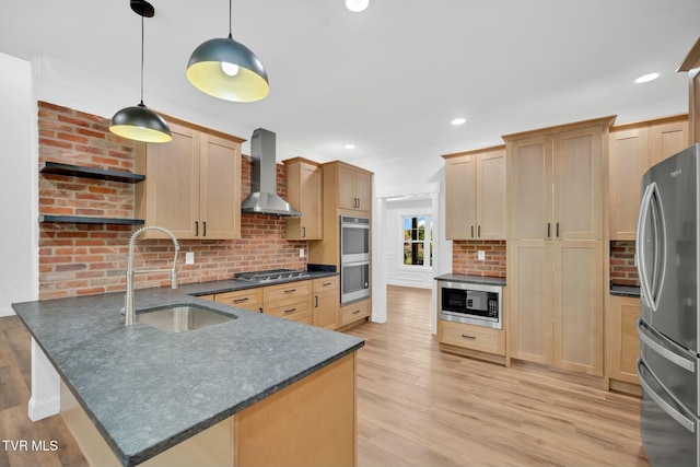 330 Bogey Dr, Abingdon, VA 24211 - kitchen with wall chimney exhaust hood, stainless steel appliances, a sink, and backsplash