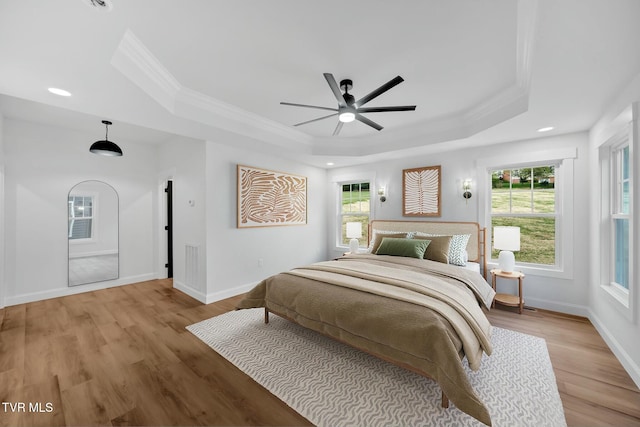 330 Bogey Dr, Abingdon, VA 24211 - bedroom featuring a tray ceiling, light wood finished floors, crown molding, and multiple windows