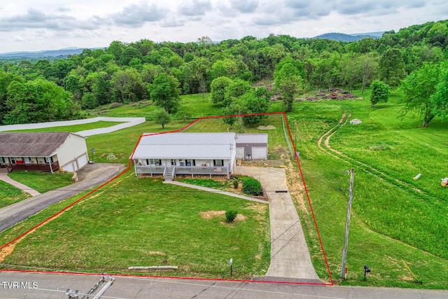 bird's eye view with a view of trees