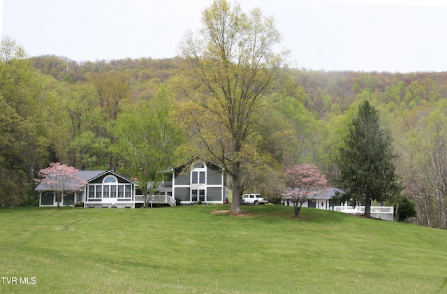 304 Tunnel Dr, Dryden, VA 24243 - view of yard with a wooden deck and a view of trees