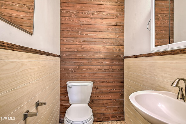 2856 Watauga Rd, Johnson City, TN 37601 - bathroom featuring wooden walls, toilet, and a sink