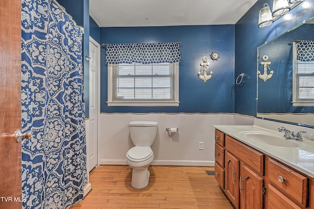 2856 Watauga Rd, Johnson City, TN 37601 - full bathroom featuring a shower with shower curtain, wood finished floors, toilet, and vanity