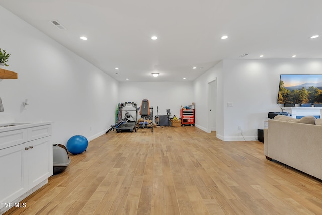 2040 Happy Valley Rd, Limestone, TN 37681 - exercise room featuring light wood-style floors, baseboards, and visible vents