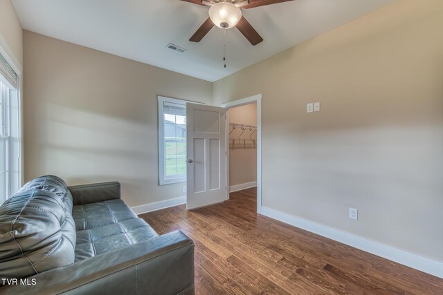 1447 Lemongrass Dr, Jonesborough, TN 37659 - living area with baseboards, visible vents, wood finished floors, and ceiling fan