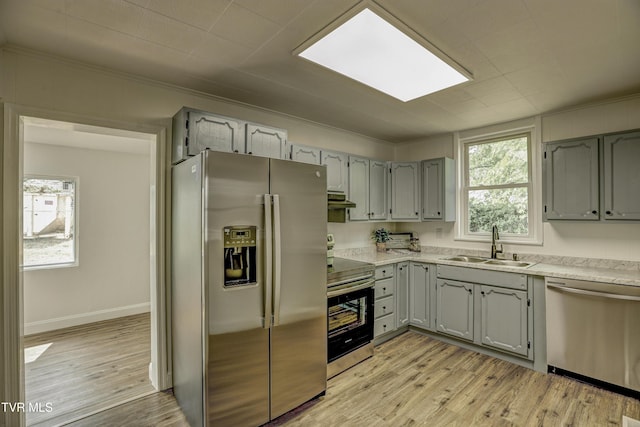 908 Columbia Rd, Bristol, TN 37620 - kitchen with under cabinet range hood, gray cabinetry, stainless steel appliances, and a sink
