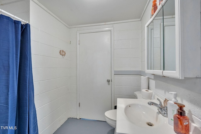bathroom featuring vanity, toilet, and a shower with shower curtain