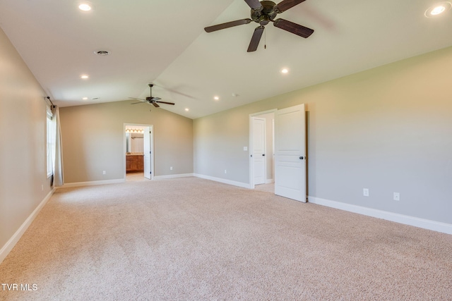spare room with light colored carpet, ceiling fan, and recessed lighting