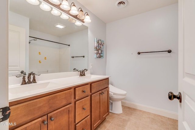 full bathroom with toilet, tile patterned floors, a sink, and visible vents