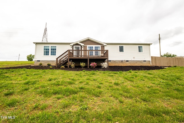 616 Towers Dr, Dandridge, TN 37725 - rear view of house featuring a yard, crawl space, fence, and a deck