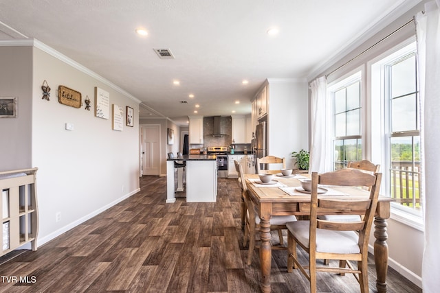616 Towers Dr, Dandridge, TN 37725 - dining area featuring dark wood finished floors, visible vents, crown molding, and baseboards