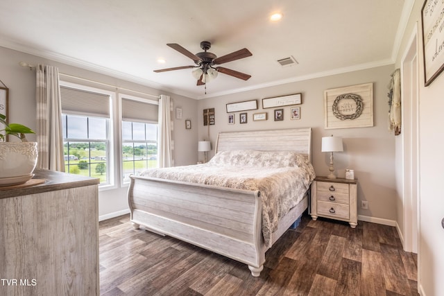 616 Towers Dr, Dandridge, TN 37725 - bedroom with recessed lighting, dark wood finished floors, visible vents, crown molding, and baseboards