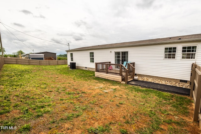 616 Towers Dr, Dandridge, TN 37725 - back of house with a wooden deck, central air condition unit, crawl space, and fence