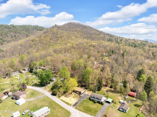 aerial view featuring a mountain view and a forest view