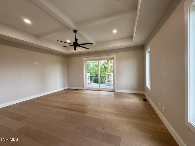 1093 Hawk Nest Ct, Jonesborough, TN 37659 - empty room with light wood-type flooring, baseboards, coffered ceiling, recessed lighting, and beam ceiling