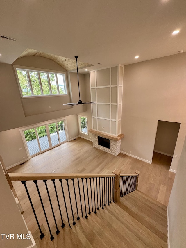 1093 Hawk Nest Ct, Jonesborough, TN 37659 - stairway with wood finished floors, baseboards, ceiling fan, and recessed lighting