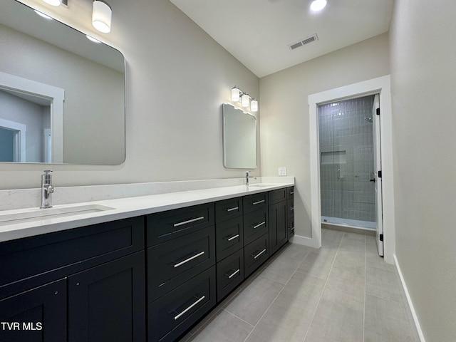 1093 Hawk Nest Ct, Jonesborough, TN 37659 - full bathroom with double vanity, a shower stall, baseboards, and tile patterned flooring