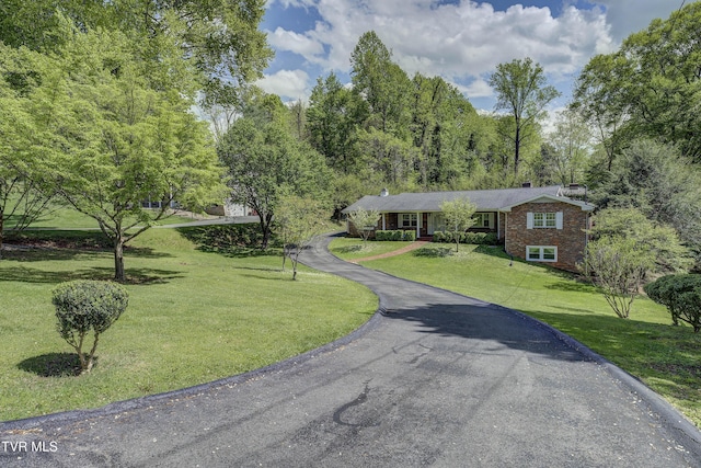 103 Dogwood Ln, Johnson City, TN 37604 - ranch-style home with driveway, a front lawn, a chimney, and brick siding