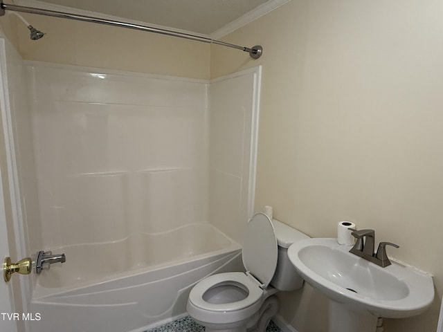 136 Gentry Mountain Rd, Erwin, TN 37650 - bathroom featuring a sink, ornamental molding, toilet, and shower / bath combination