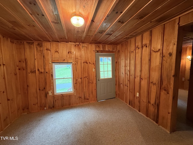 136 Gentry Mountain Rd, Erwin, TN 37650 - unfurnished room with wooden walls, wooden ceiling, and carpet floors