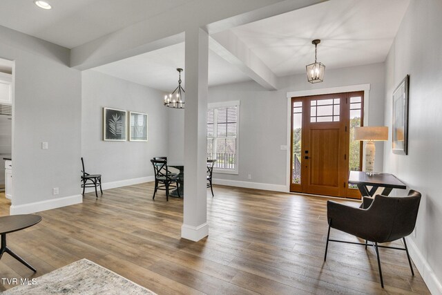 14737 Washington Way, Bristol, VA 24202 - foyer with recessed lighting, baseboards, a chandelier, and wood finished floors
