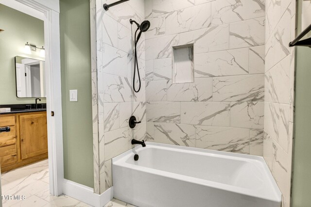 14737 Washington Way, Bristol, VA 24202 - full bath with shower / bath combination, baseboards, vanity, and marble finish floor
