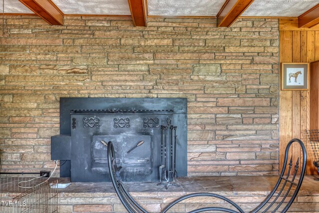 1010 Heaton Creek Rd, Roan Mountain, TN 37687 - interior details with wooden walls and beam ceiling