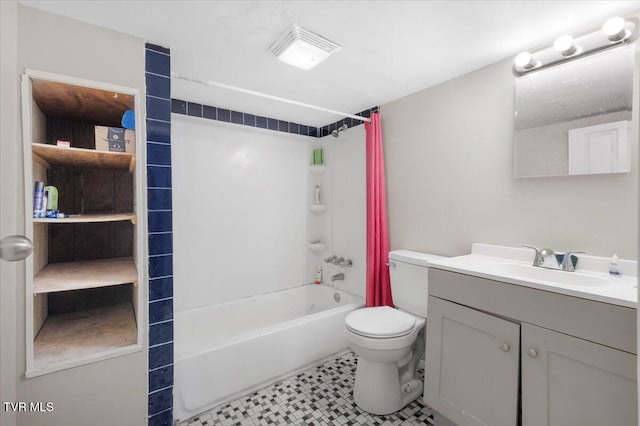 full bath with toilet, vanity, and shower / bath combination
