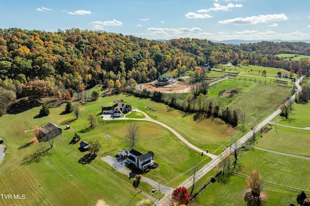 birds eye view of property featuring a rural view