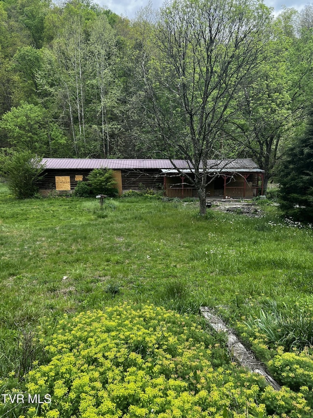 view of yard featuring a wooded view
