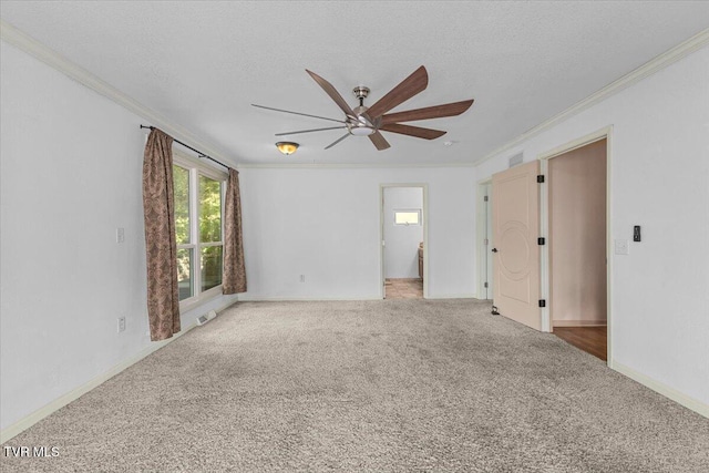 1902 Lamont St, Kingsport, TN 37664 - unfurnished room featuring carpet floors, visible vents, a ceiling fan, a textured ceiling, and crown molding