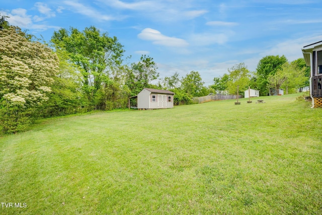 view of yard with a shed and an outbuilding
