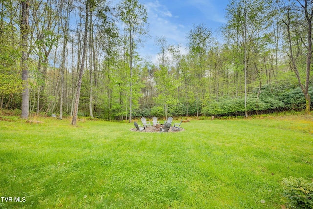 view of yard featuring an outdoor fire pit