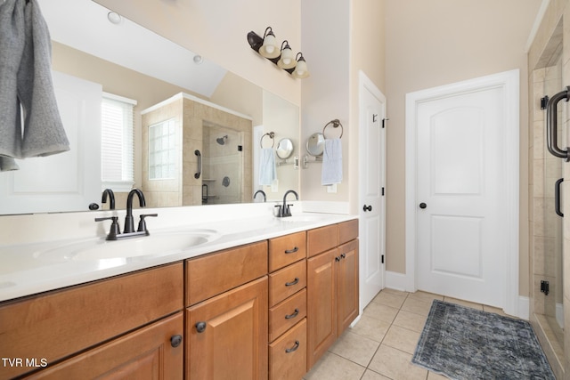 288 Max Jett Rd, Johnson City, TN 37601 - full bath featuring double vanity, a shower stall, a sink, and tile patterned flooring