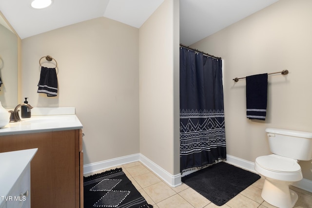 288 Max Jett Rd, Johnson City, TN 37601 - full bath with vanity, tile patterned flooring, toilet, baseboards, and vaulted ceiling