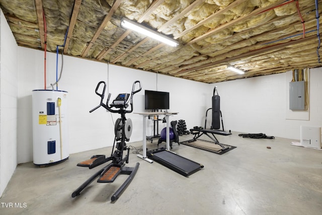 288 Max Jett Rd, Johnson City, TN 37601 - exercise room with electric panel, concrete block wall, and electric water heater