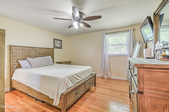 19032 Woodland Hills Rd, Abingdon, VA 24210 - bedroom with a textured ceiling, a ceiling fan, light wood finished floors, and baseboards