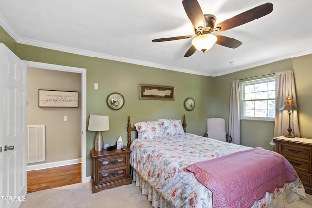 2004 Old Tusculum Rd, Greeneville, TN 37745 - bedroom with a ceiling fan, visible vents, baseboards, ornamental molding, and carpet flooring