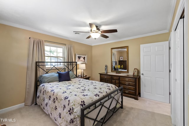 2004 Old Tusculum Rd, Greeneville, TN 37745 - bedroom featuring light carpet, a ceiling fan, baseboards, ornamental molding, and a closet