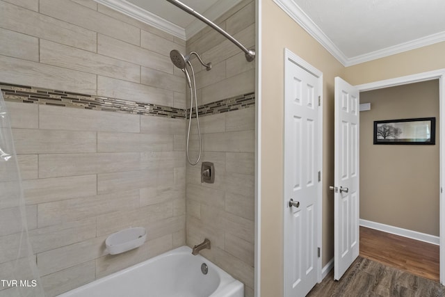 2004 Old Tusculum Rd, Greeneville, TN 37745 - full bath featuring bathing tub / shower combination, ornamental molding, baseboards, and wood finished floors