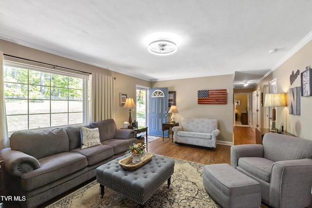 2004 Old Tusculum Rd, Greeneville, TN 37745 - living area featuring crown molding, baseboards, and wood finished floors