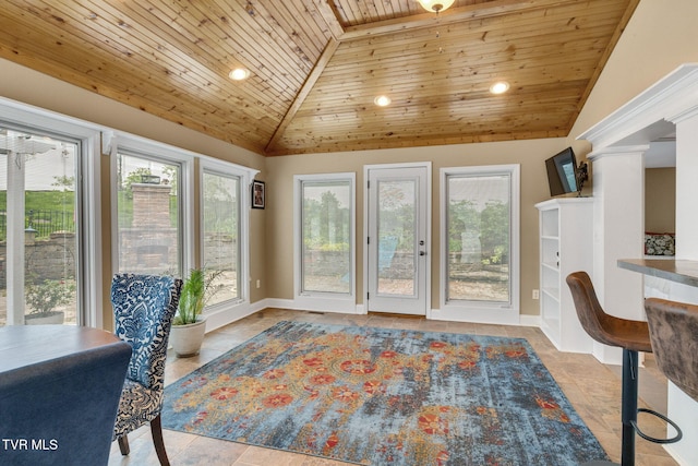 300 SW Grove Terrace Dr, Abingdon, VA 24210 - interior space with wood ceiling, plenty of natural light, lofted ceiling, and recessed lighting