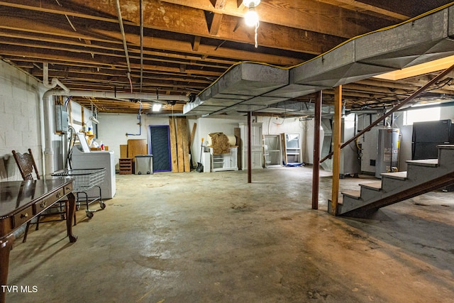 300 SW Grove Terrace Dr, Abingdon, VA 24210 - unfinished basement with water heater, stairs, and washer / clothes dryer