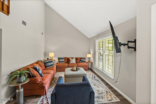 1837 Presswood Rd Unit 1837, Johnson City, TN 37604 - living area featuring baseboards, vaulted ceiling, wood finished floors, and visible vents
