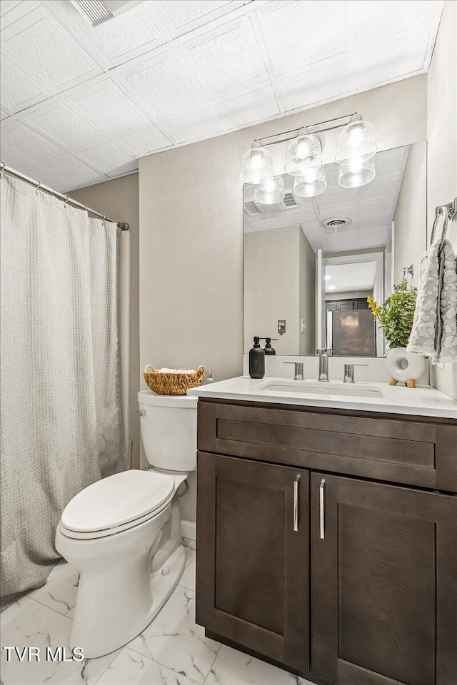 1837 Presswood Rd Unit 1837, Johnson City, TN 37604 - full bath with vanity, marble finish floor, a shower with shower curtain, and toilet