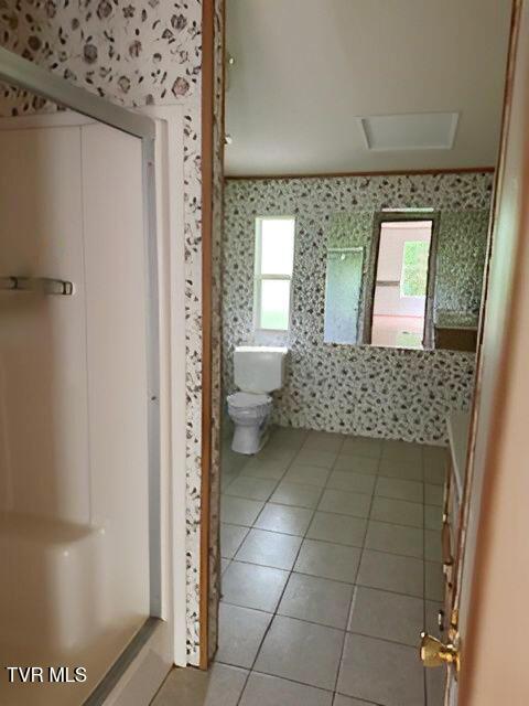 230 Ridge Rd, Weber City, VA 24290 - full bath with wallpapered walls, tile patterned flooring, toilet, and a shower