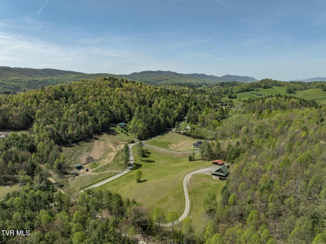 drone / aerial view with a view of trees and a mountain view