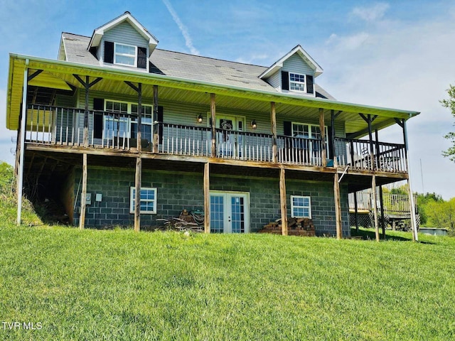 84 Deerview Ln, Lebanon, VA 24266 - rear view of house with french doors, a yard, and a deck