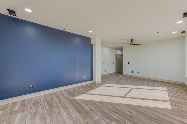 200 E Main St Unit 5, Johnson City, TN 37604 - unfurnished room featuring a ceiling fan, visible vents, light wood-type flooring, baseboards, and recessed lighting